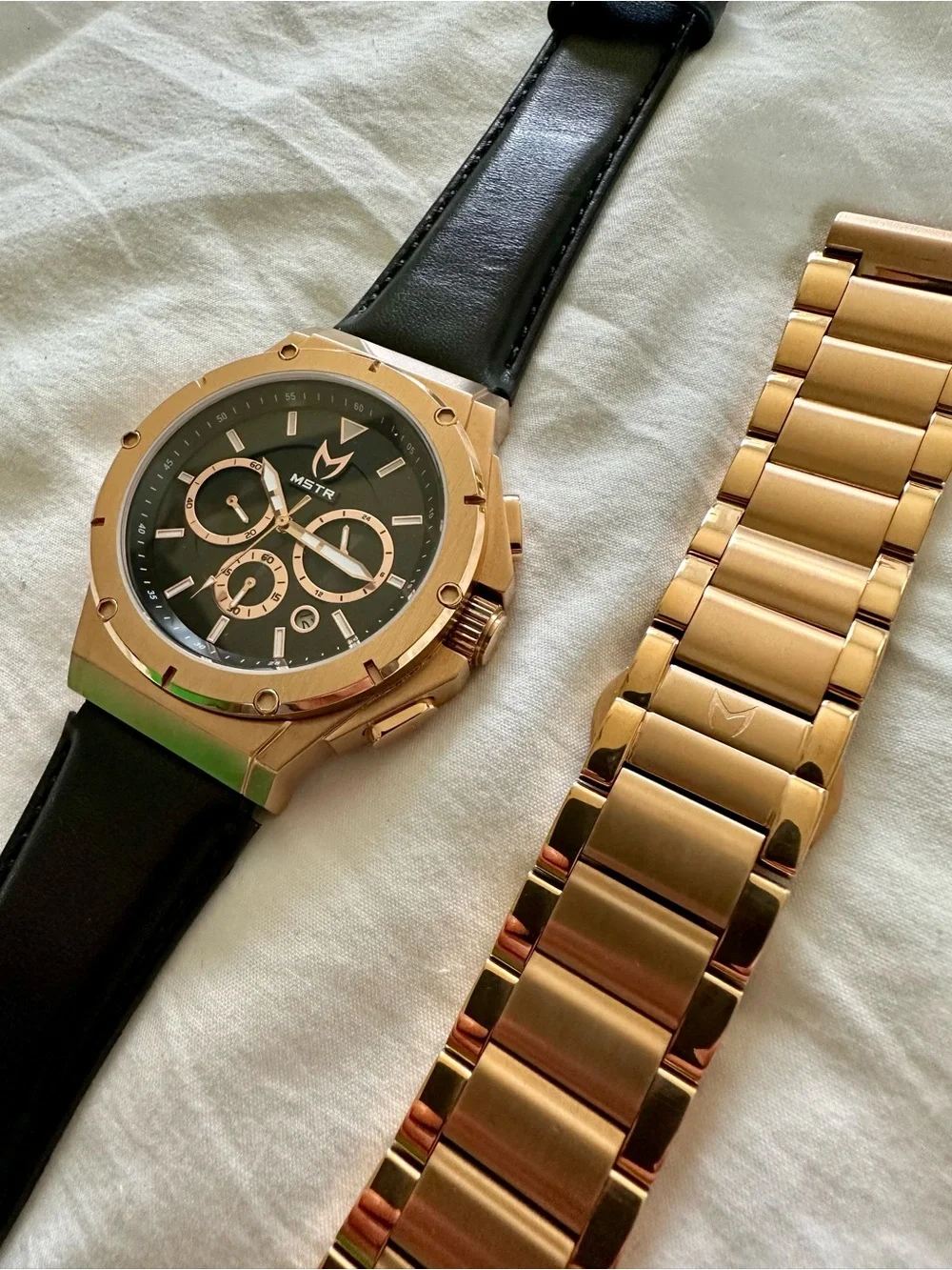 MSTR Black Dial Rose Gold Chronograph Watch – MSTR